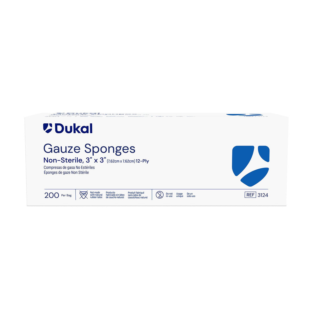 Compresses de gaze non stériles Dukal 7,6 x 7,6 cm 12 épaisseurs, paquet de 200. #3124