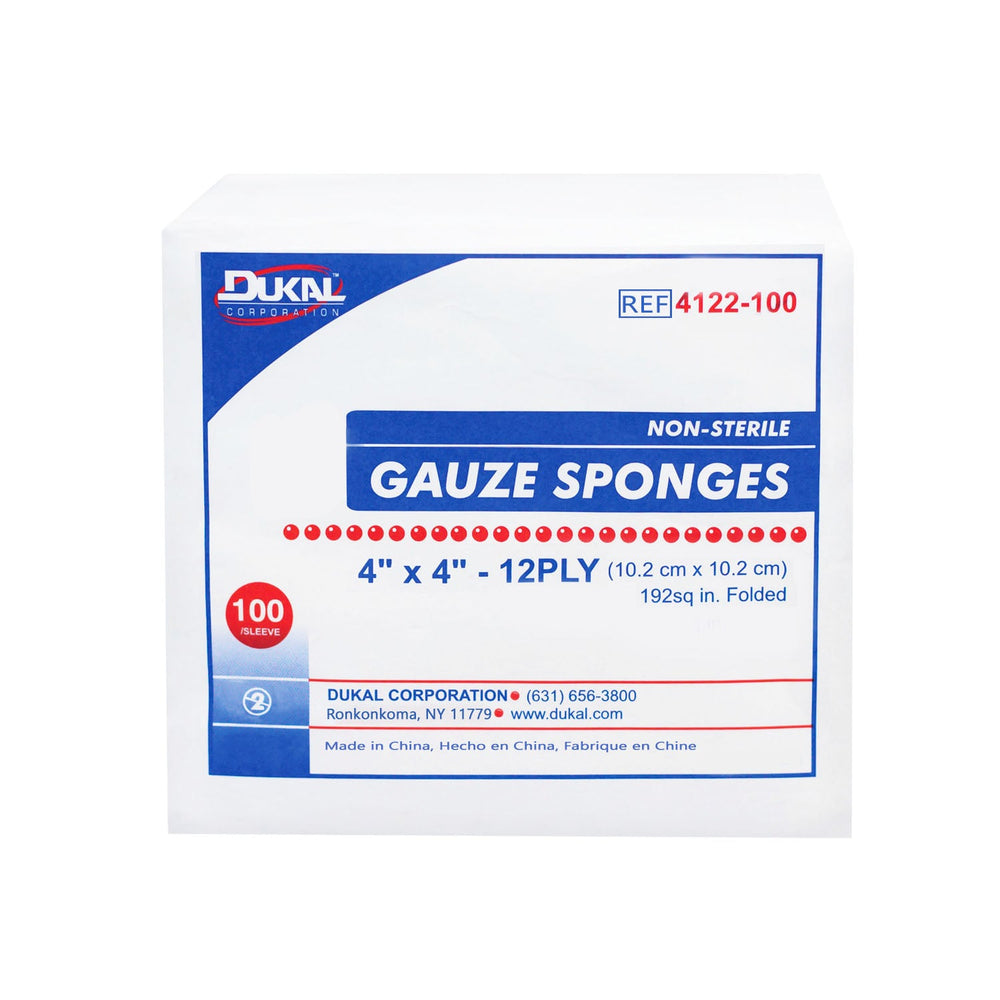 Dukal Compresses de gaze non stériles 10,2 cm x 10,2 cm 12 épaisseurs 4122-100