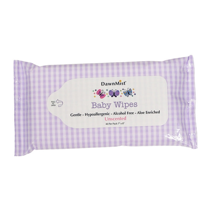Lingettes pour bébé non parfumées Dawn Mist 7"x8" paquet de 40 - BWU4024