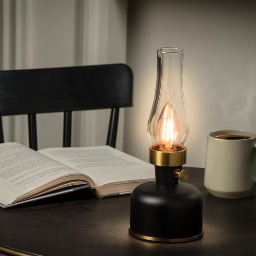 Lantern LED Lamp with Chimney 10.5"H - Black 54678