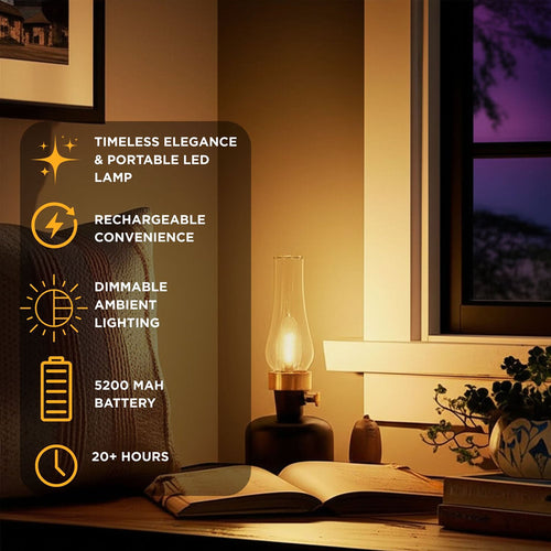 Lantern LED Lamp with Chimney 10.5"H - Black 54678
