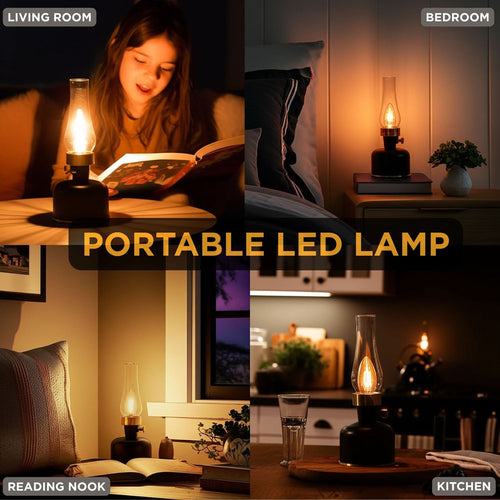 Lantern LED Lamp with Chimney 10.5"H - Black 54678