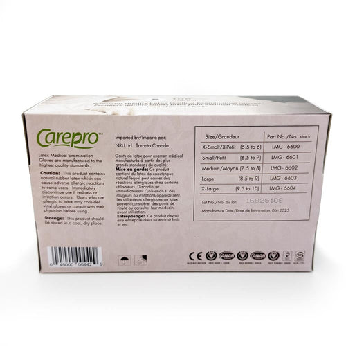 Gants d'examen sans poudre en latex CarePro naturels, 100 unités, très petits