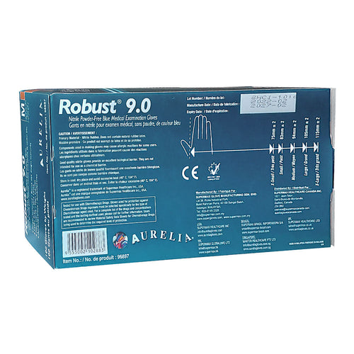 Aurelia Robust 9.0 Nitrile PF Blue Gloves 100PK Medium 96897
