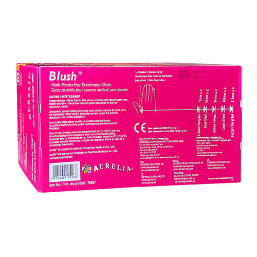 Gants en nitrile sans poudre Aurelia Blush roses, paquet de 200, taille M, 78887