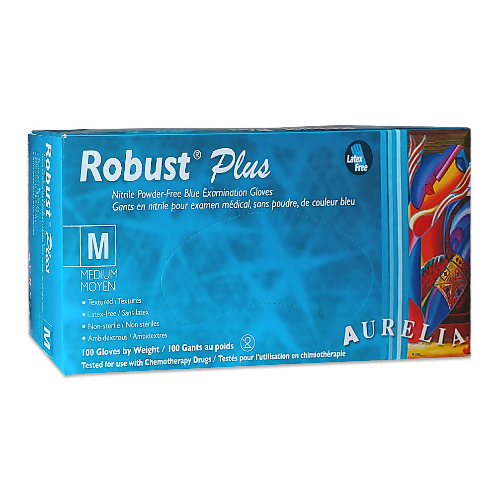 Gants en nitrile sans poudre Aurelia Robust Plus, bleus, 100 unités, taille M, réf. 63887