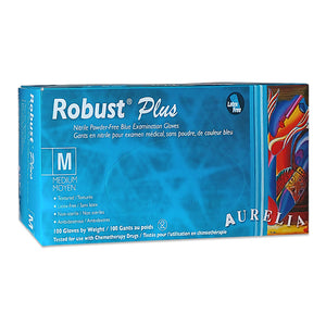 Gants en nitrile sans poudre Aurelia Robust Plus, bleus, 100 unités, taille M, réf. 63887