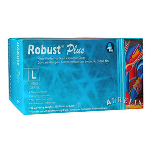 Gants en nitrile sans poudre Aurelia Robust Plus, bleus, paquet de 100, grande taille 63888