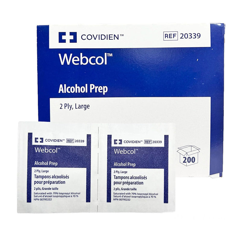 Covidien Webcol Tampons imbibés d'alcool grands 2 épaisseurs Z20339