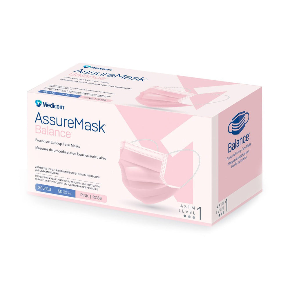 Masque de procédure à boucles auriculaires rose AssureMask Balance de Medicom
