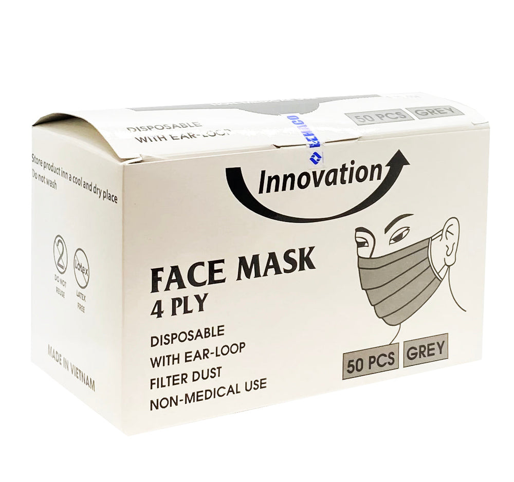 Masque innovant 4 épaisseurs anti-poussière 50 pièces gris