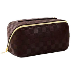 Vegan Leather Checkered Makeup Bag | BROWN 25928