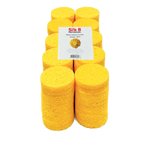 Éponges de beauté rondes en cellulose Silk B jaunes, paquet de 100, 26047
