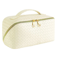 Woven Vegan Leather Cosmetic Makeup Travel Bag - IVORY 26420