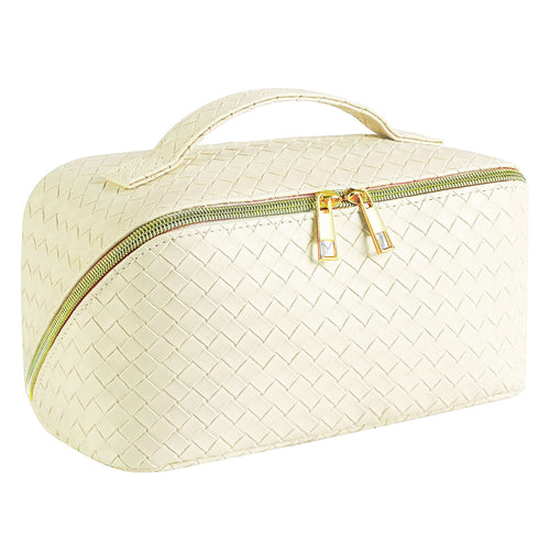 Trousse de toilette et de maquillage en cuir vegan tressé - IVOIRE 26420