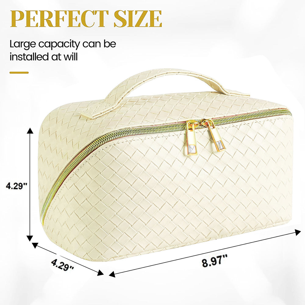 Trousse de toilette et de maquillage en cuir vegan tressé - IVOIRE 26420