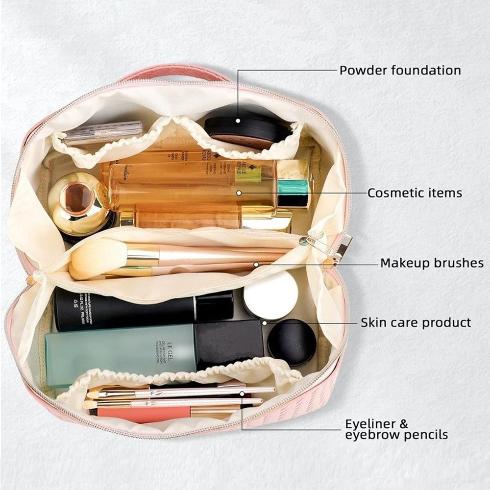 Trousse de toilette et de maquillage en cuir vegan tressé - IVOIRE 26420