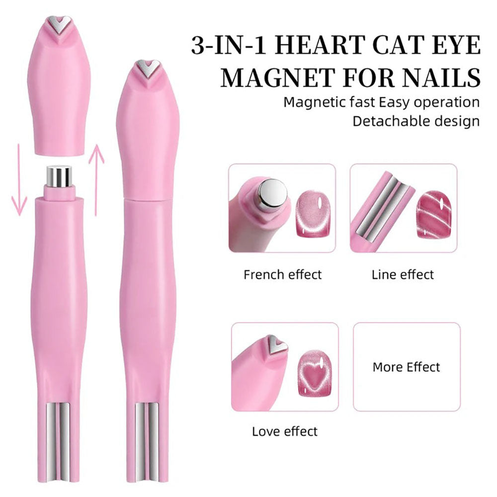 3-en-1 Aimant Oeil de Chat Cœur d'Amour 3D Rose 33614