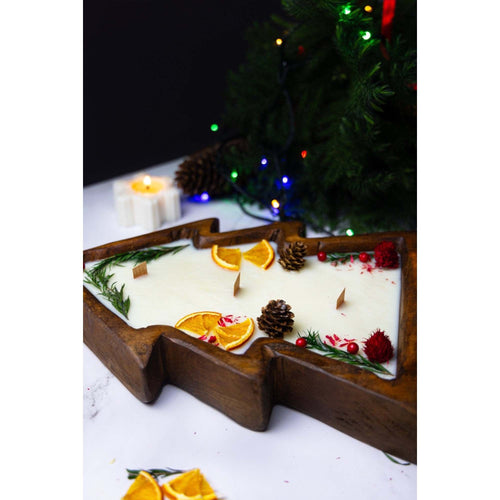 Grande bougie de Noël en bois, senteur pain d'épices