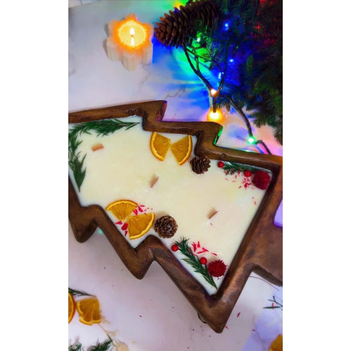 Grande bougie de Noël en bois, senteur pain d'épices