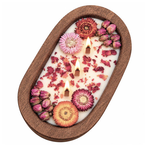 3 Wood Wick Dough Bowl Candle - Rose Garden 37516