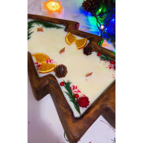 Grande bougie en bois en forme de jatte pour sapin de Noël, vœu de Noël
