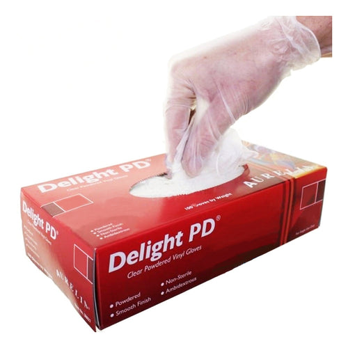 Gants Aurelia Delight PF en vinyle sans poudre, 100 unités, taille M, 38227