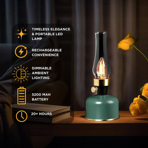 Lantern LED Lamp with Chimney 10.5"H - Green 54680