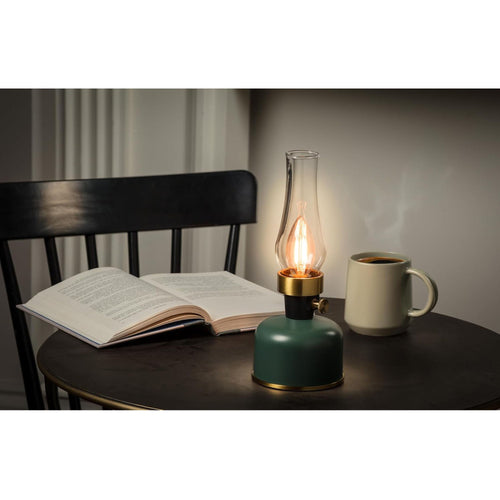 Lantern LED Lamp with Chimney 10.5"H - Green 54680