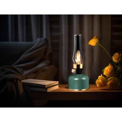 Lantern LED Lamp with Chimney 10.5"H - Green 54680