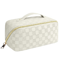 Vegan Leather Checkered Makeup Bag | WHITE 67268