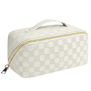 Trousse de maquillage à carreaux en cuir végétalien | BLANC 67268