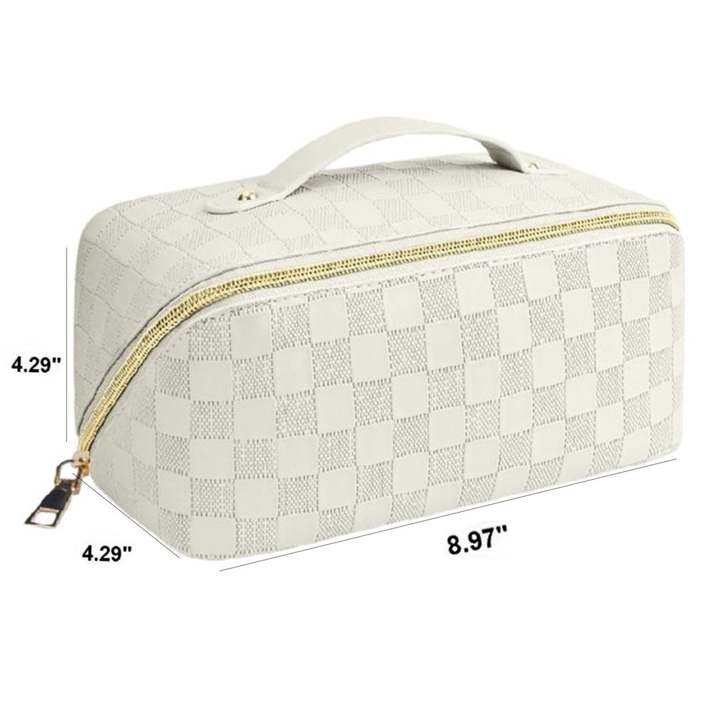 Trousse de maquillage à carreaux en cuir végétalien | BLANC 67268