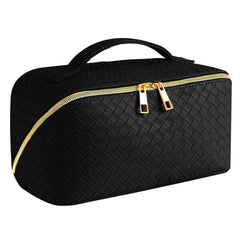 Woven Vegan Leather Cosmetic Makeup Travel Bag | BLACK 69084