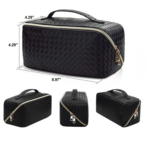 Woven Vegan Leather Cosmetic Makeup Travel Bag | BLACK 69084