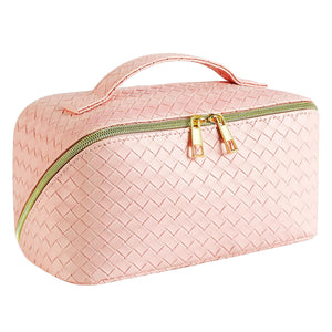 Trousse de toilette et de maquillage de voyage en cuir végétalien tissé - ROSE 69086