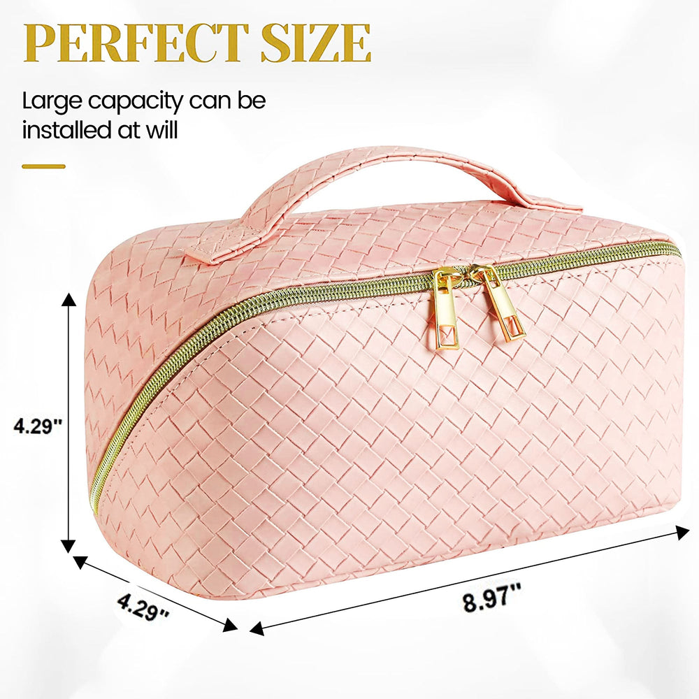 Trousse de toilette et de maquillage de voyage en cuir végétalien tissé - ROSE 69086