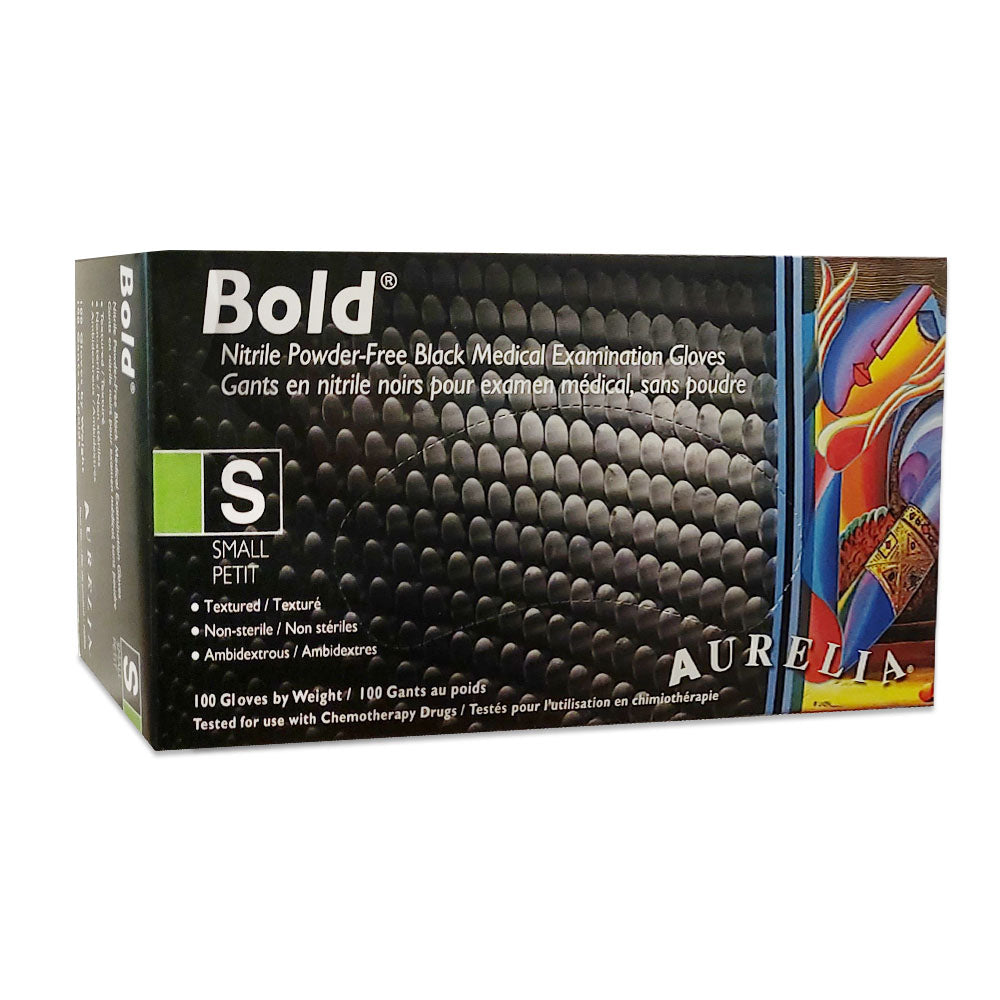 Gants Aurelia Bold en nitrile noir, sans poudre, 100 unités, petite taille 73996