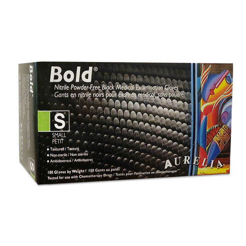 Gants Aurelia Bold en nitrile noir, sans poudre, 100 unités, petite taille 73996
