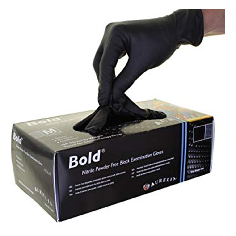 Gants Aurelia Bold en nitrile noirs sans poudre, paquet de 100, grande taille 73998