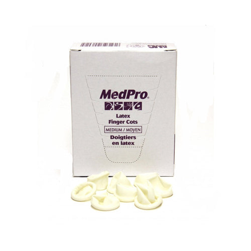 Doigts de protection en latex MedPro, 144 unités, taille moyenne, n° 118514/90602