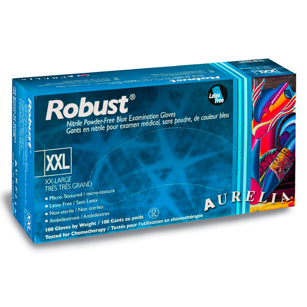Gants Aurelia Robust Nitrile 5.0 Sans Poudre Bleus 100 Pièces XXL 93890