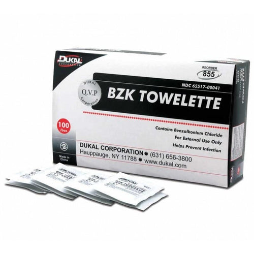 Dukal BZK Towelette W/Benzalkonium Chloride 100 Pads #855
