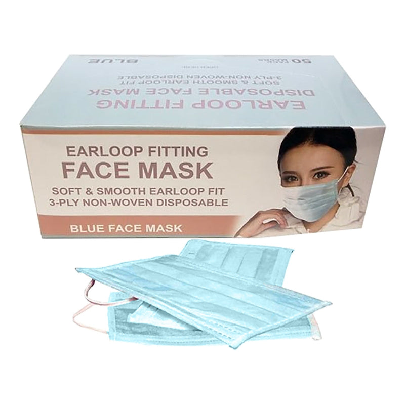 Masque facial jetable Berkeley avec boucles d'oreilles, bleu, 50 pièces FM101-BL