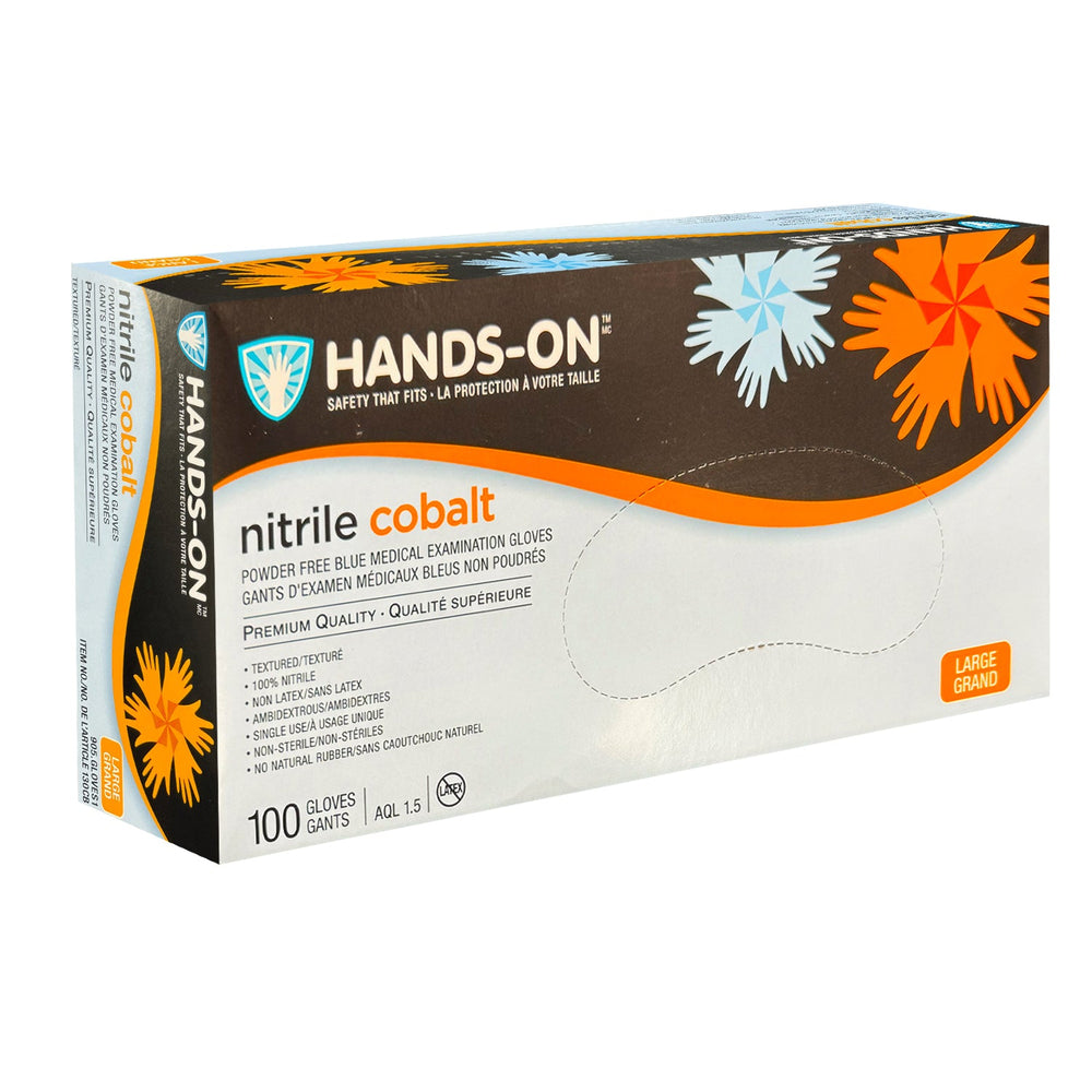 Gants nitrile Hands On Cobalt P/F bleus 100 unités grande taille 130CB