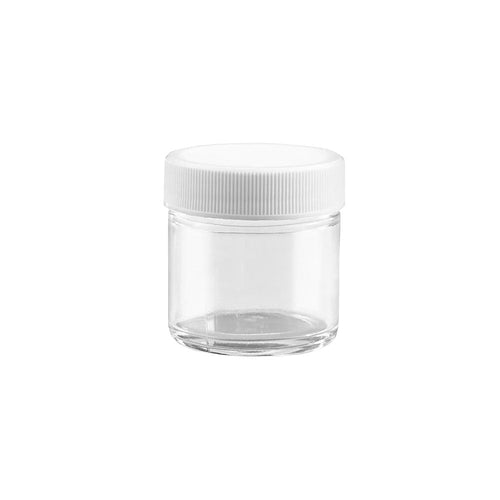 Pot en verre transparent à parois droites avec couvercle blanc 1 oz  00812