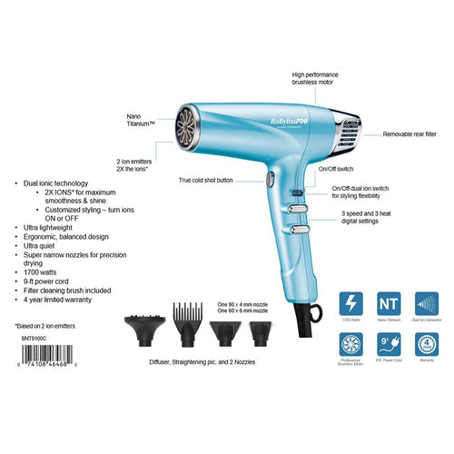 BaBylissPRO NT High-Speed Dual Ionic Hairdryer BNT9100C