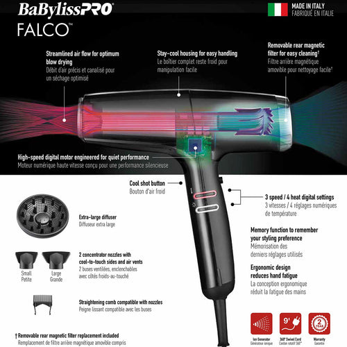 BabylissPRO Falco Sèche-cheveux professionnel ionique BAB8550C