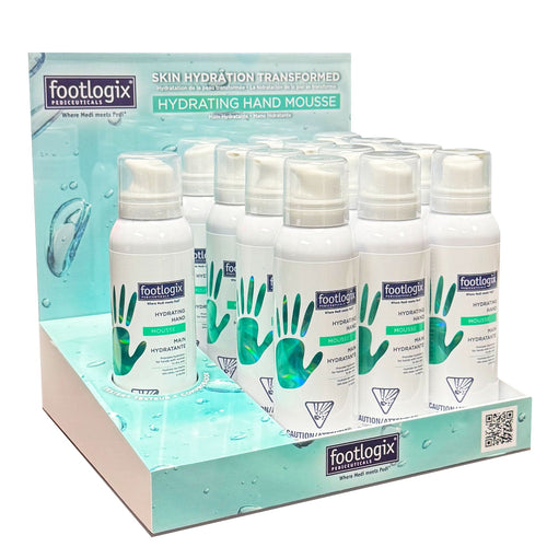 Présentoir de 24 Mousses Hydratantes pour les Mains Footlogix®
