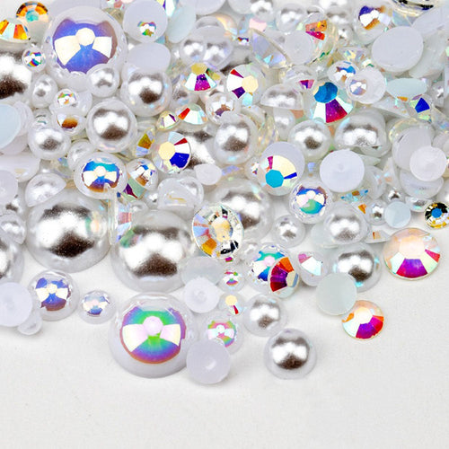 VDD Rhinestone Rainbow Half Round Pearls Mix Size 30g D1101